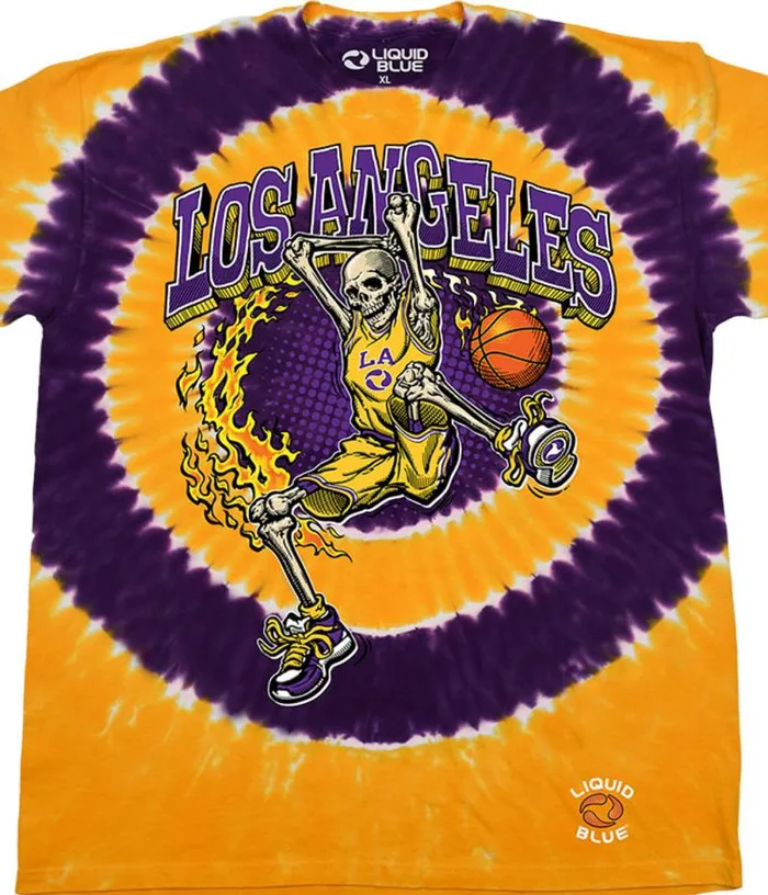 Liquid Blue TShirt Men Los Angeles Dunker Basketball Skeleton TieDye TShirt