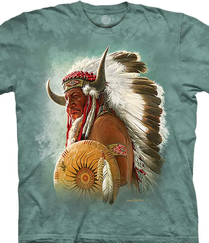 Liquid Blue TShirt Men Native American Portrait Classic Cotton TShirt