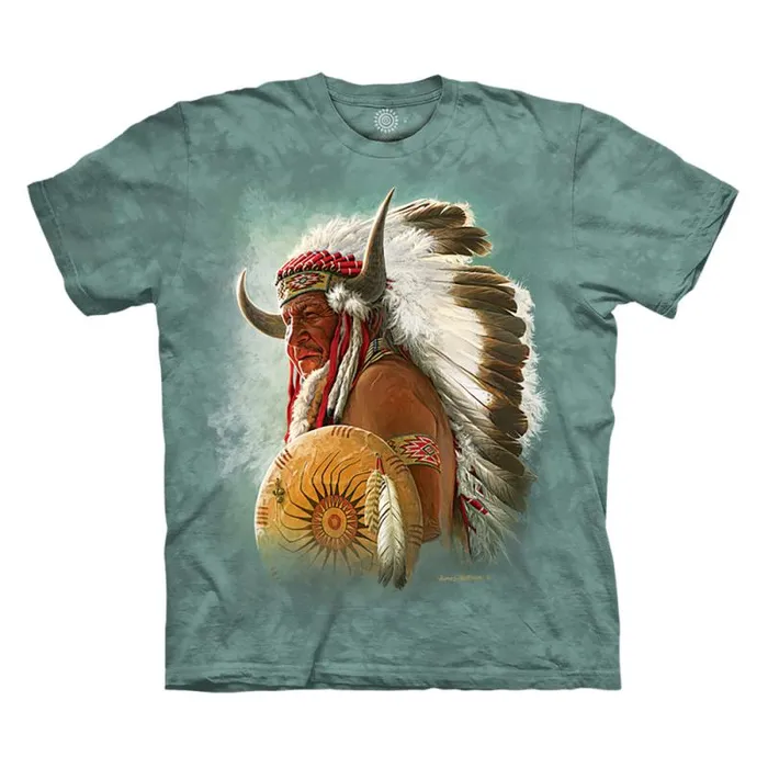 Liquid Blue TShirt Men Native American Portrait Classic Cotton TShirt