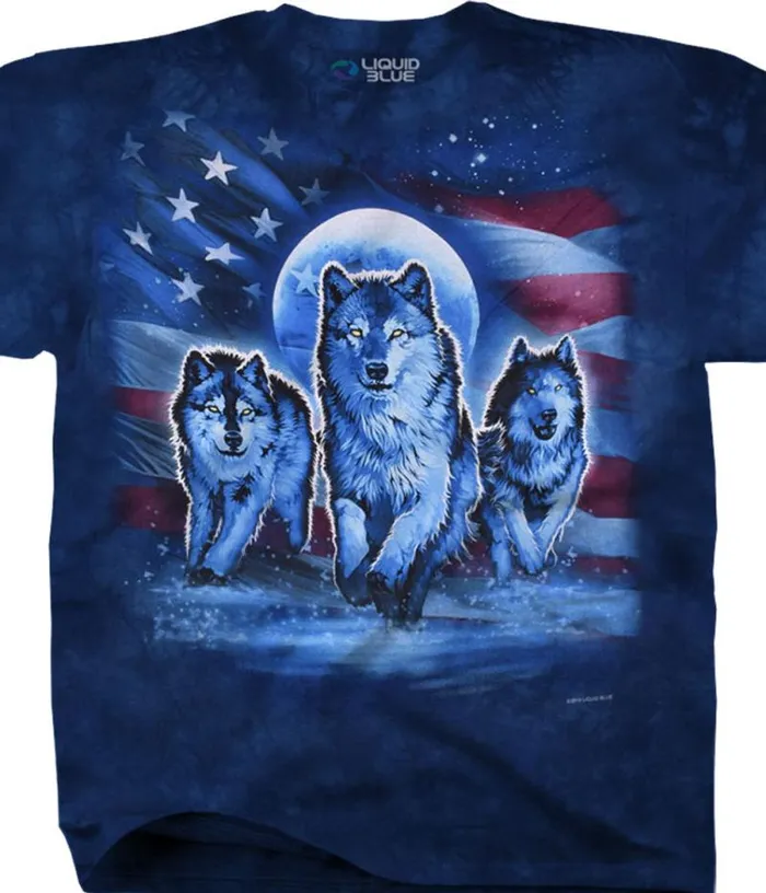 Liquid Blue TShirt Men Patriotic Wolf Pack TieDye TShirt