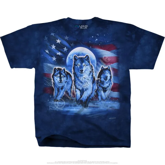 Liquid Blue TShirt Men Patriotic Wolf Pack TieDye TShirt
