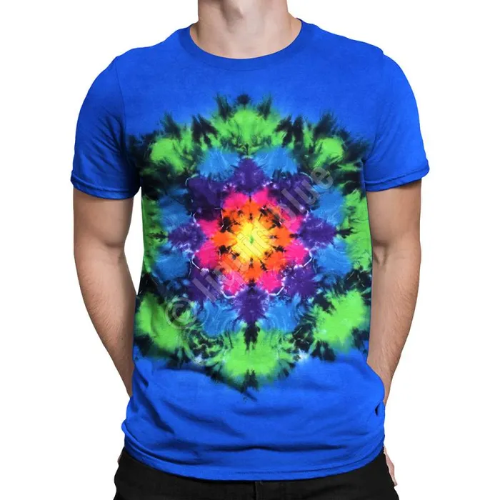 Liquid Blue TShirt Men Rainbow Mandala Unprinted TieDye TShirt