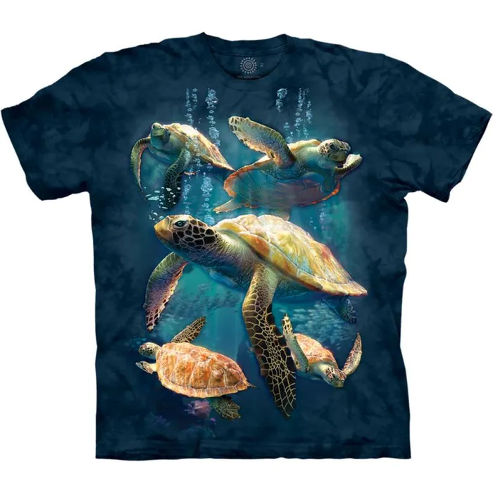 Liquid Blue TShirt Men Sea Turtle Family Classic Cotton TShirt