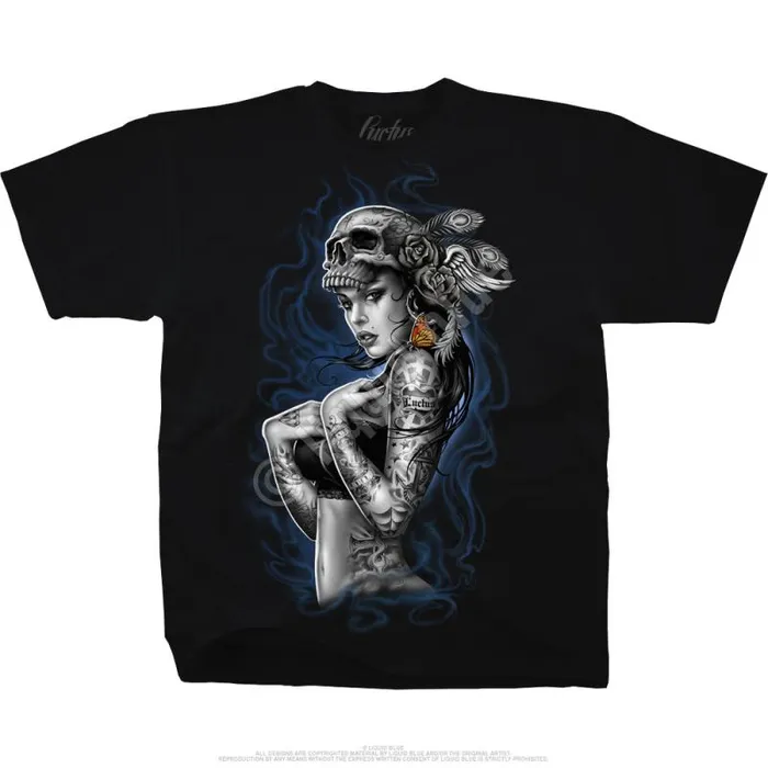 Liquid Blue TShirt Men Smoke Tattoo Black TShirt