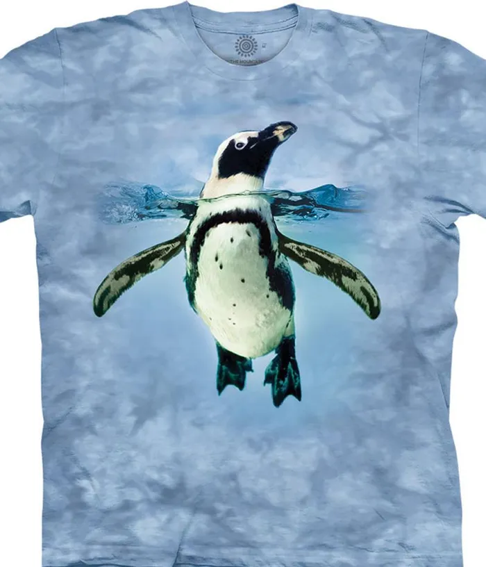 Liquid Blue TShirt Men Swimming Penguin Classic Cotton TShirt