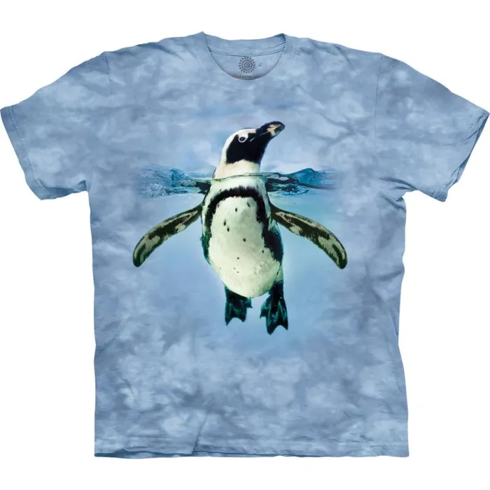 Liquid Blue TShirt Men Swimming Penguin Classic Cotton TShirt