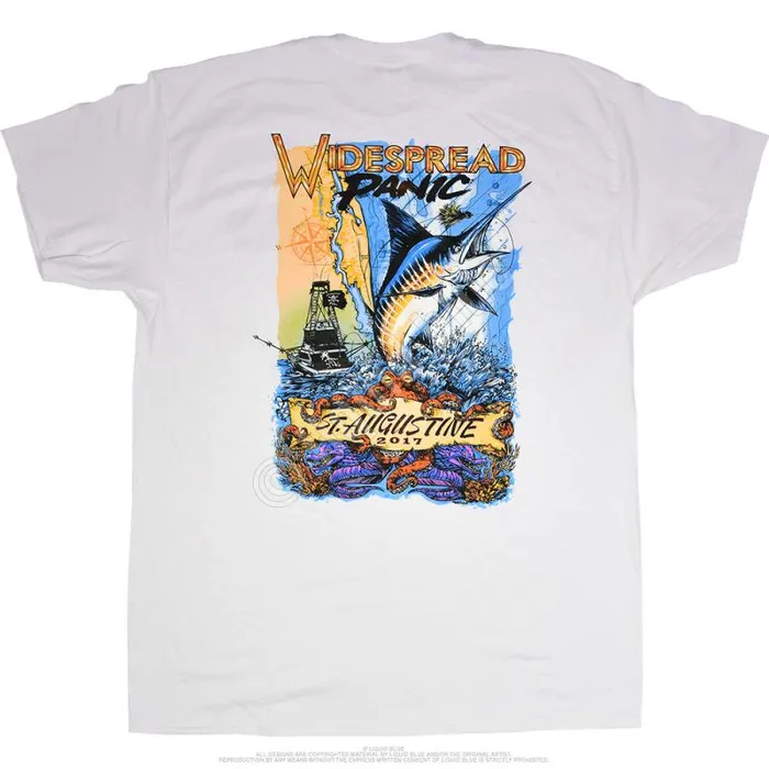Liquid Blue TShirt Men Widespread Panic St Augustine White TShirt