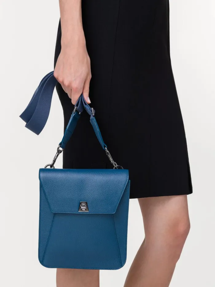 Little Anouk Messenger Bag In Cervocalf Leather Pacific Denim Women Akris Messenger Bags