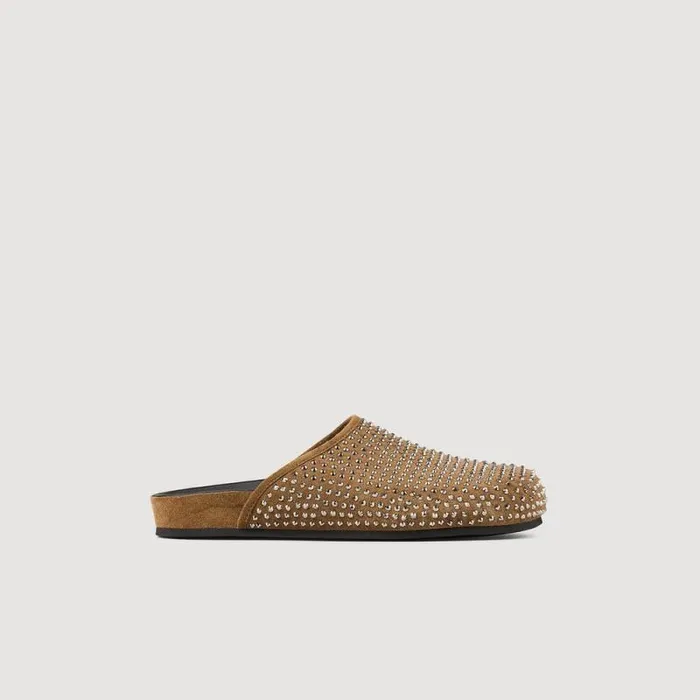 Loafers and Flats Women SANDRO Rhinestone Mules Olive Green