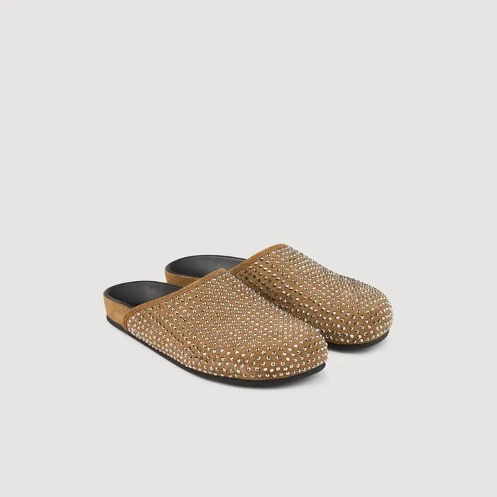 Loafers and Flats Women SANDRO Rhinestone Mules Olive Green