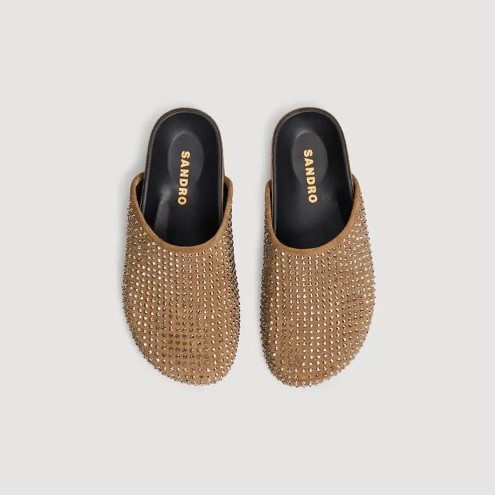 Loafers and Flats Women SANDRO Rhinestone Mules Olive Green
