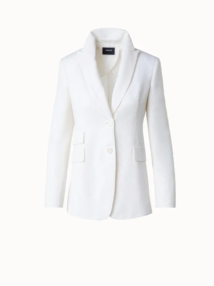 Long Silk Blend Seersucker Jacket Ecru Women Akris Jackets