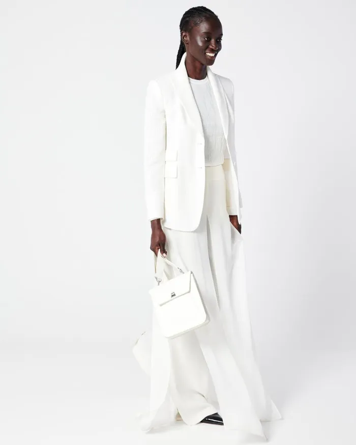 Long Silk Blend Seersucker Jacket Ecru Women Akris Jackets