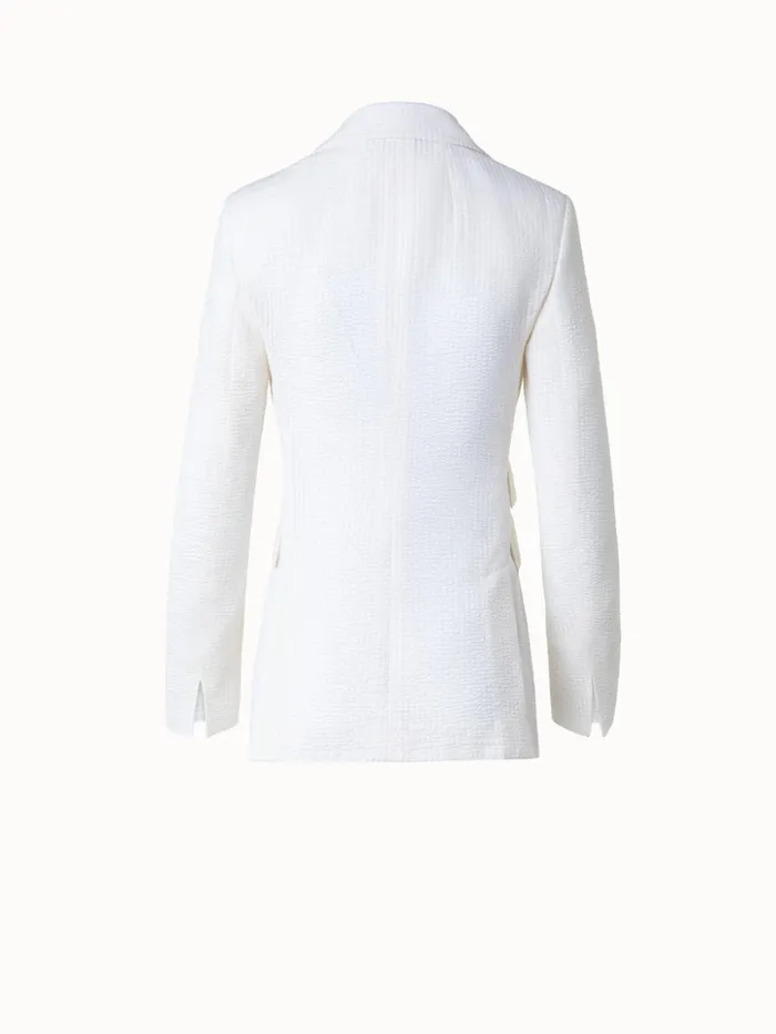 Long Silk Blend Seersucker Jacket Ecru Women Akris Jackets
