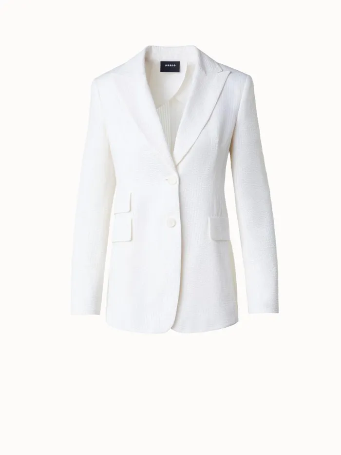 Long Silk Blend Seersucker Jacket Ecru Women Akris Jackets