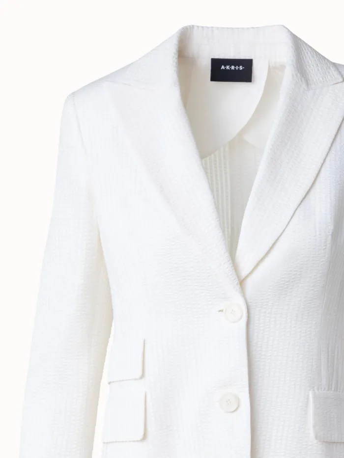 Long Silk Blend Seersucker Jacket Ecru Women Akris Jackets