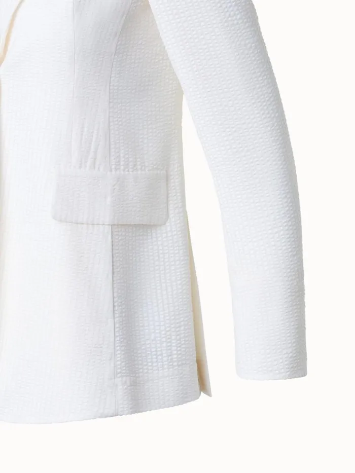 Long Silk Blend Seersucker Jacket Ecru Women Akris Jackets