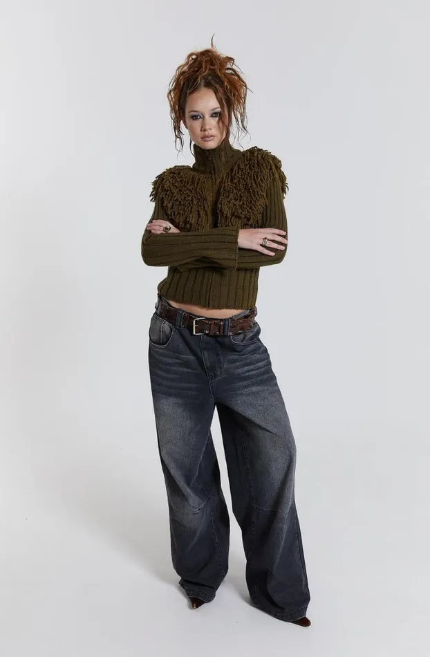 Long Sleeve Tops Women Jaded London Alder Loop Knit Zip Up Jacket