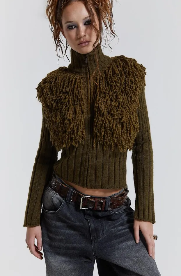 Long Sleeve Tops Women Jaded London Alder Loop Knit Zip Up Jacket