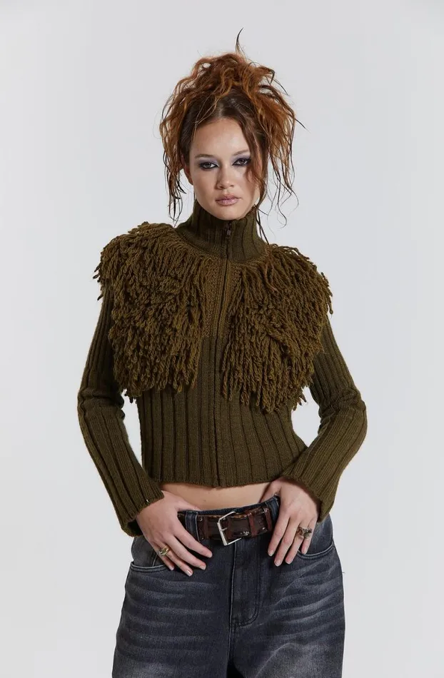 Long Sleeve Tops Women Jaded London Alder Loop Knit Zip Up Jacket