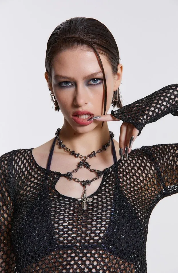 Long Sleeve Tops Women Jaded London Capella Knitted Top With Hardware Trim