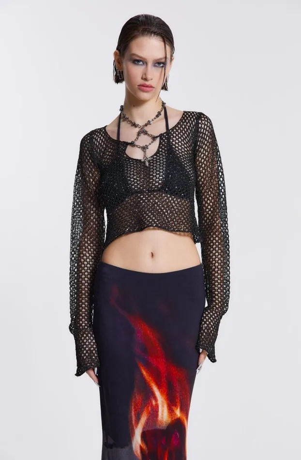 Long Sleeve Tops Women Jaded London Capella Knitted Top With Hardware Trim