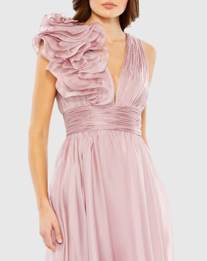 Mac Duggal Cocktail Dresses Women Pink Sleeveless Chiffon ALine Tea Length Cocktail Dress Rose