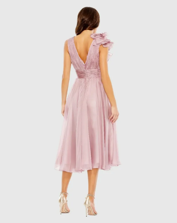 Mac Duggal Cocktail Dresses Women Pink Sleeveless Chiffon ALine Tea Length Cocktail Dress Rose