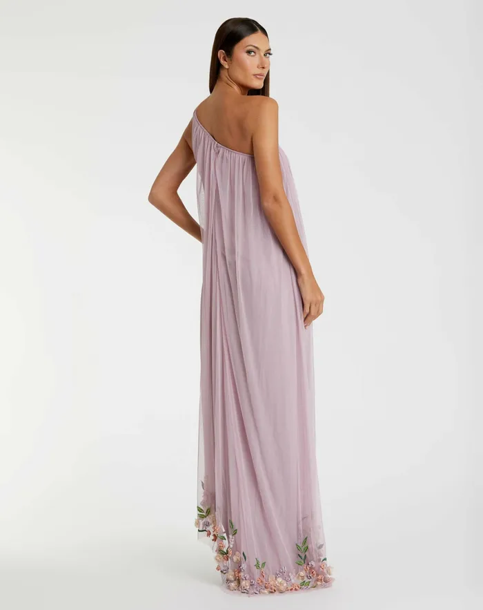 Mac Duggal Daytime Dresses Women One Shoulder Trapeze Embellished High Low Dress Orchid Multi