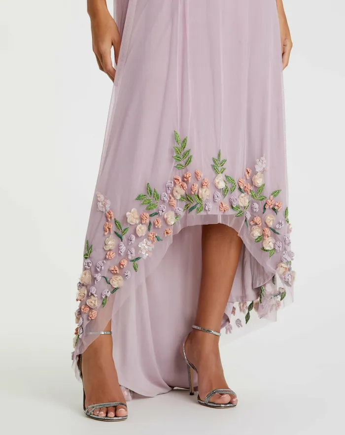 Mac Duggal Daytime Dresses Women One Shoulder Trapeze Embellished High Low Dress Orchid Multi