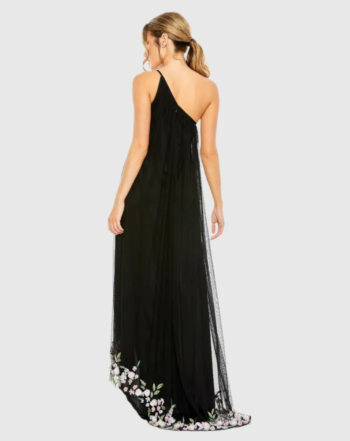 Mac Duggal Daytime Dresses Women One Shoulder Trapeze Embellished High Low Dress Orchid Multi