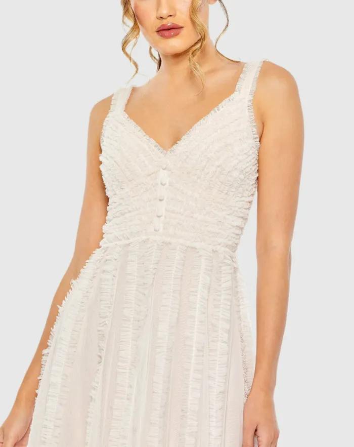 Mac Duggal Pink Sleeveless Ruffle Tiered Dress Oyster Women Daytime Dresses