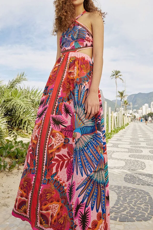Macaw Scarf Maxi Dress Women Farm Rio Maxi Dresses