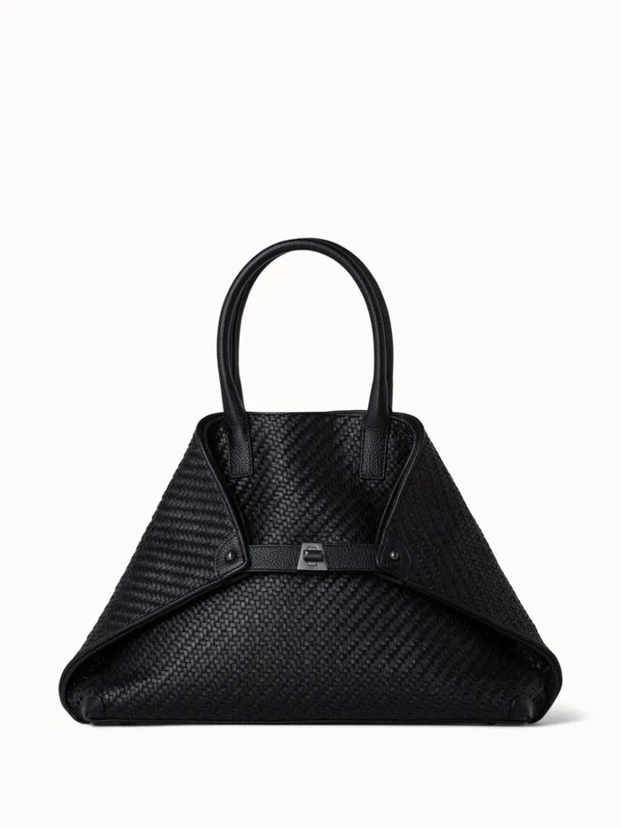 Medium Ai Messenger Bag In Braided Leather Black Women Akris Crossbody Bags