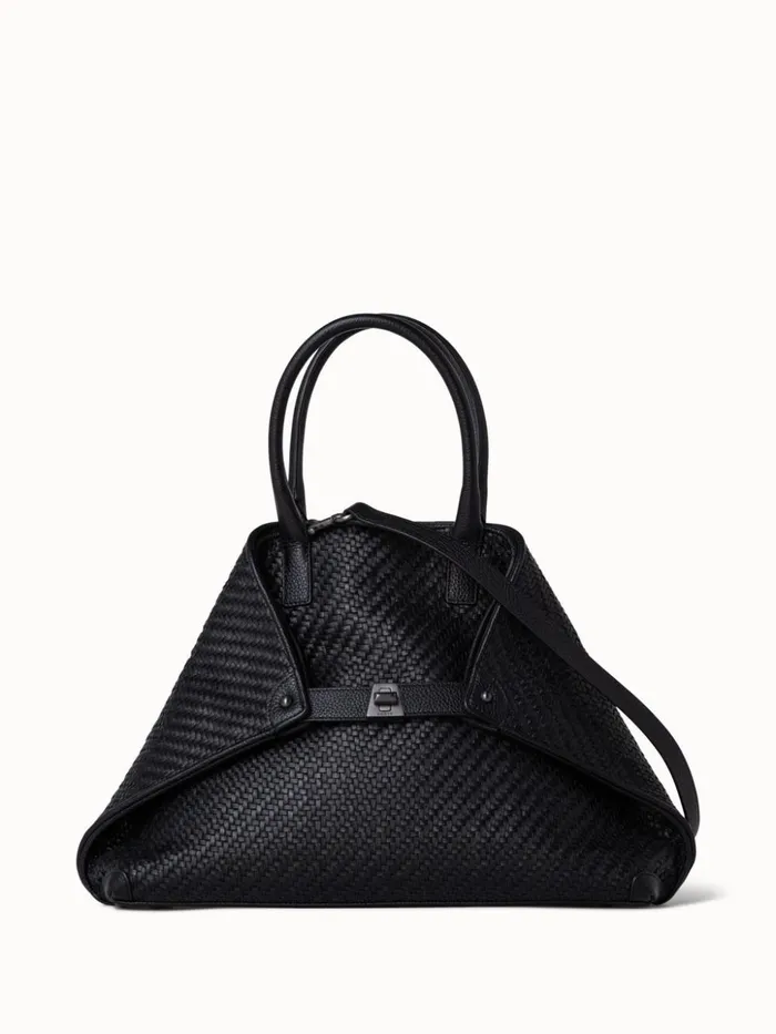 Medium Ai Messenger Bag In Braided Leather Black Women Akris Crossbody Bags