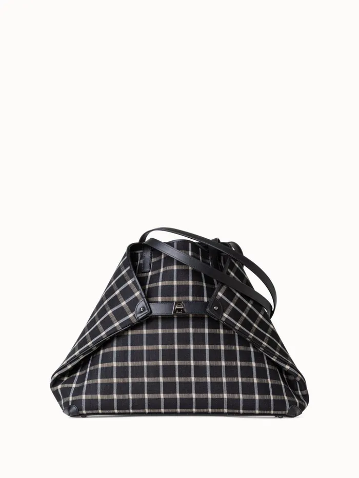 Medium Ai Shoulder Bag In Checked Horsehair Fabric Blackcream Women Akris Tote Bags