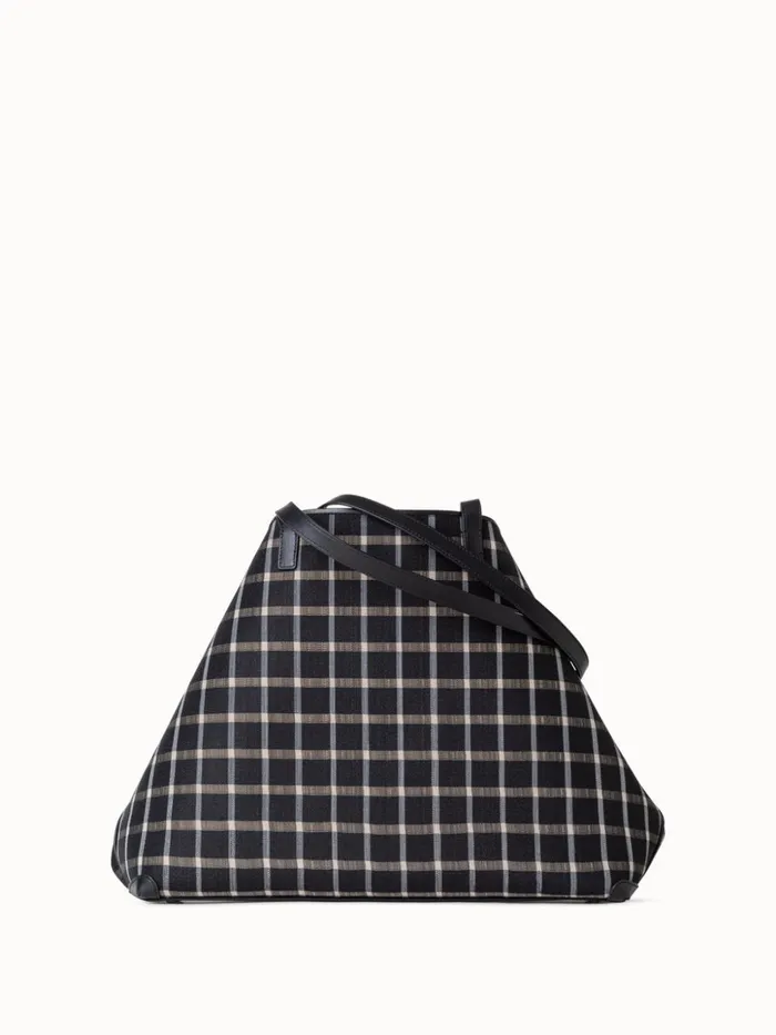 Medium Ai Shoulder Bag In Checked Horsehair Fabric Blackcream Women Akris Tote Bags