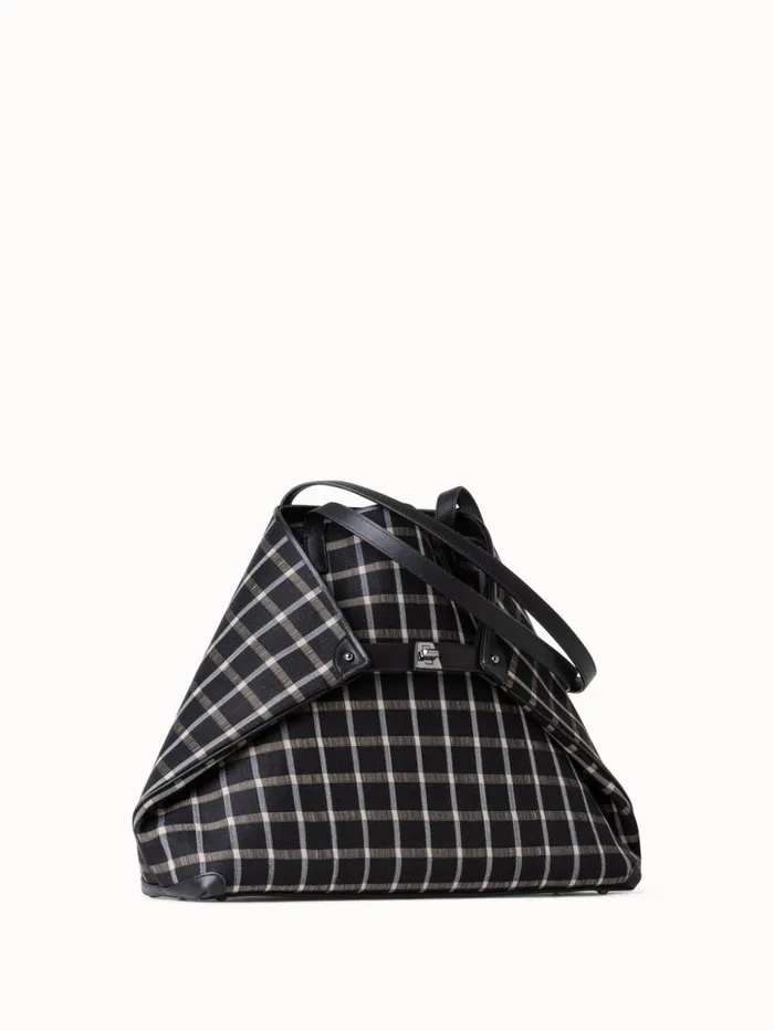 Medium Ai Shoulder Bag In Checked Horsehair Fabric Blackcream Women Akris Tote Bags