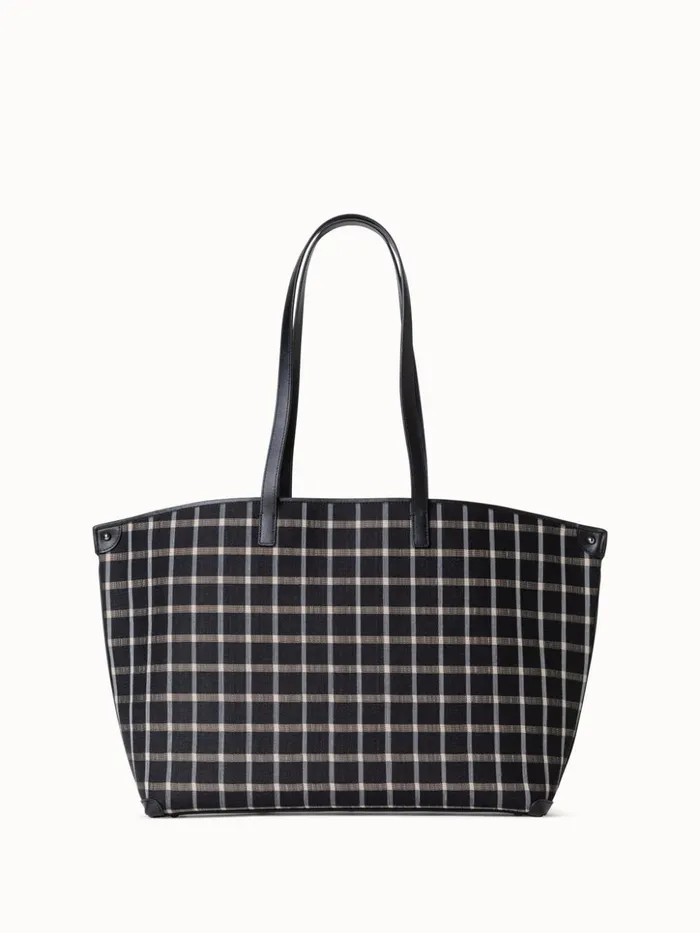 Medium Ai Shoulder Bag In Checked Horsehair Fabric Blackcream Women Akris Tote Bags