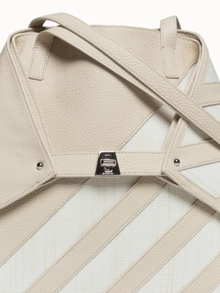 Medium Ai Shoulder Bag In Leather With Horsehair Stripes Stuccowhite Women Akris Tote Bags