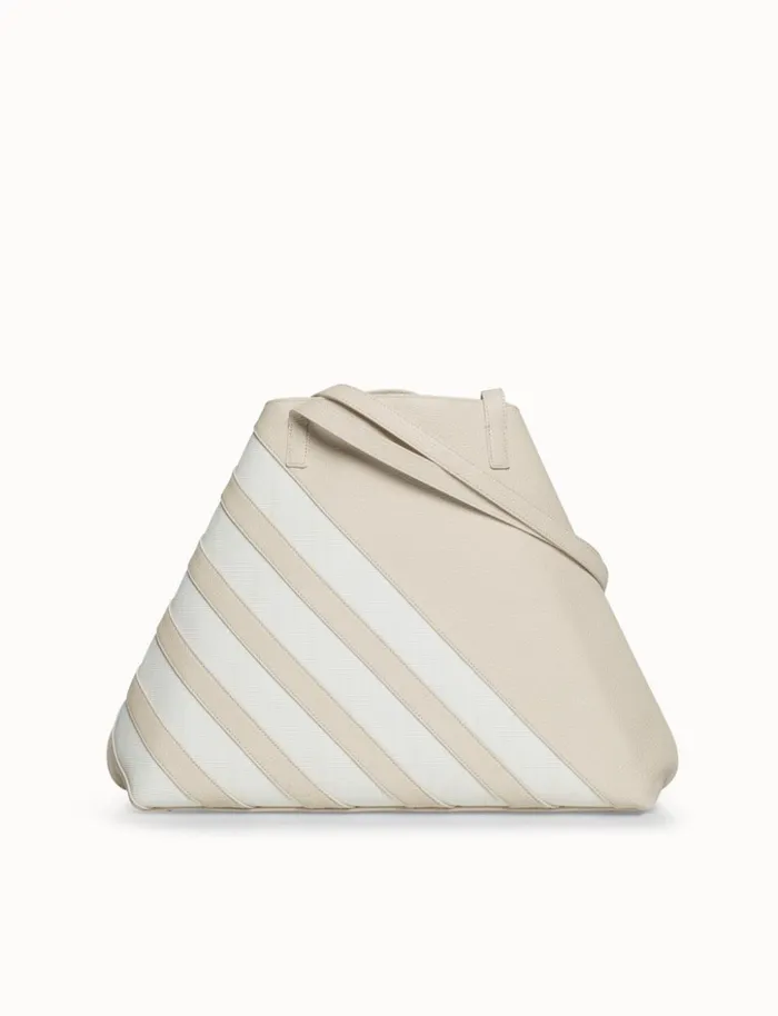 Medium Ai Shoulder Bag In Leather With Horsehair Stripes Stuccowhite Women Akris Tote Bags