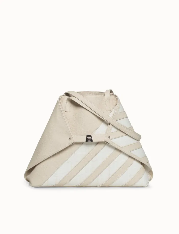 Medium Ai Shoulder Bag In Leather With Horsehair Stripes Stuccowhite Women Akris Tote Bags