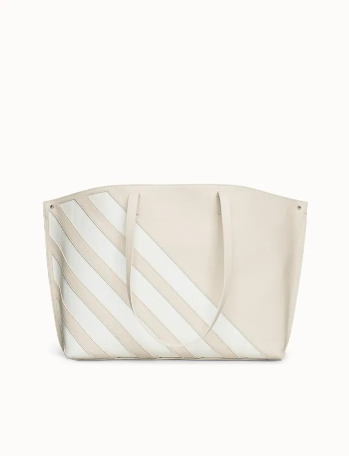 Medium Ai Shoulder Bag In Leather With Horsehair Stripes Stuccowhite Women Akris Tote Bags