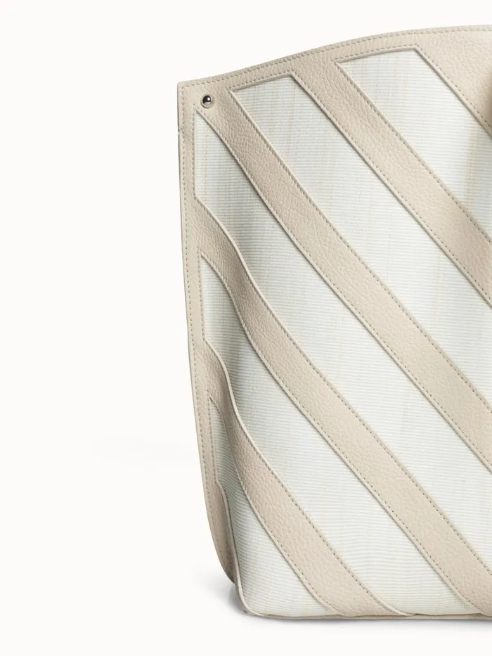 Medium Ai Shoulder Bag In Leather With Horsehair Stripes Stuccowhite Women Akris Tote Bags