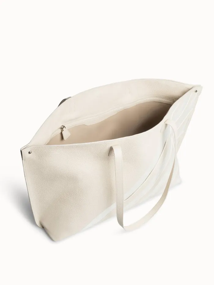 Medium Ai Shoulder Bag In Leather With Horsehair Stripes Stuccowhite Women Akris Tote Bags