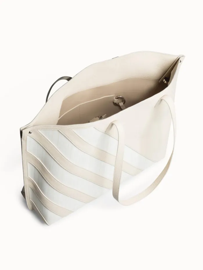 Medium Ai Shoulder Bag In Leather With Horsehair Stripes Stuccowhite Women Akris Tote Bags