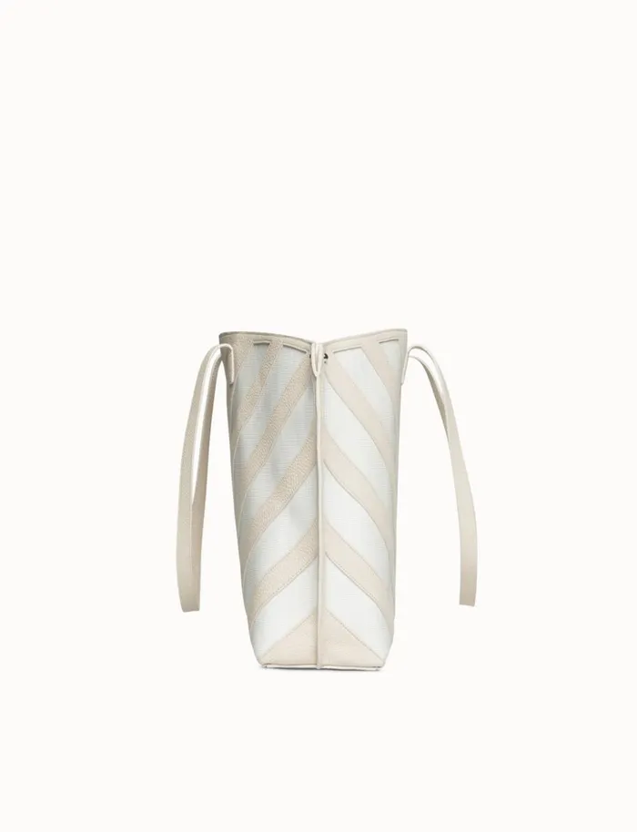 Medium Ai Shoulder Bag In Leather With Horsehair Stripes Stuccowhite Women Akris Tote Bags