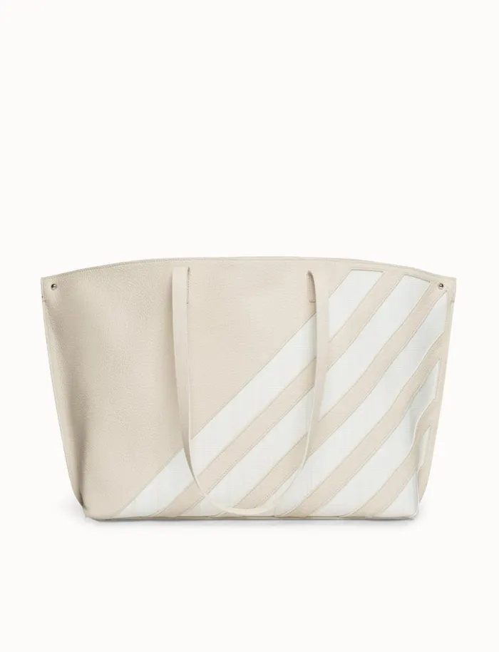 Medium Ai Shoulder Bag In Leather With Horsehair Stripes Stuccowhite Women Akris Tote Bags