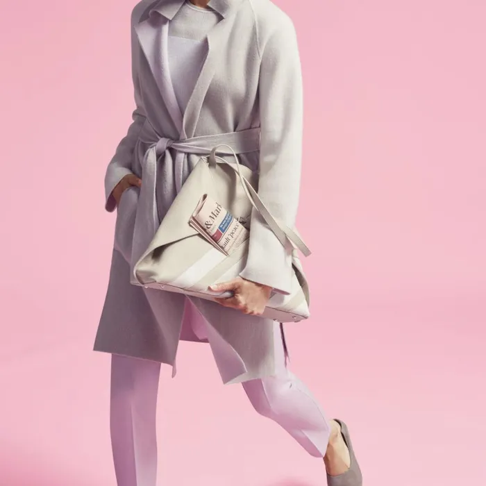 Medium Ai Shoulder Bag In Leather With Horsehair Stripes Stuccowhite Women Akris Tote Bags