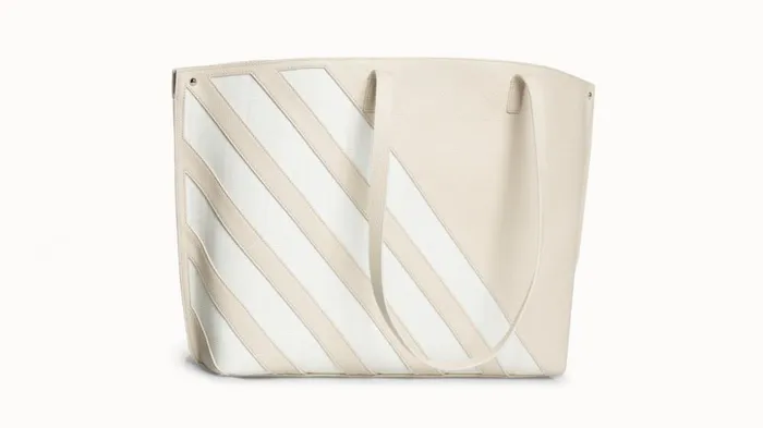 Medium Ai Shoulder Bag In Leather With Horsehair Stripes Stuccowhite Women Akris Tote Bags